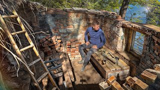 An abandoned STONE HOUSE, a ruined building is being restored. PART 1