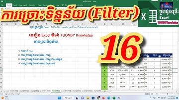 ការច្រោះទិន្នន័យ ( Filter) មេរៀនទី១៦ Excel Basic 16 Filter
