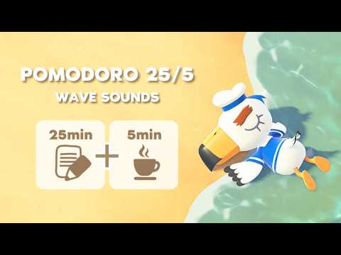 【波の音】海辺で眠るジョニー🏝️🫧｜３時間ポモドーロ｜あつ森環境音｜集中・勉強｜study with me｜wave sounds