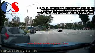Nissan Car Failed To Give Way And Accelerated Upon Seeing Other Car Signal To Change Lane