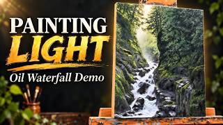 How I Make Light Glow in an Oil Painting | Forest Waterfall screenshot 4