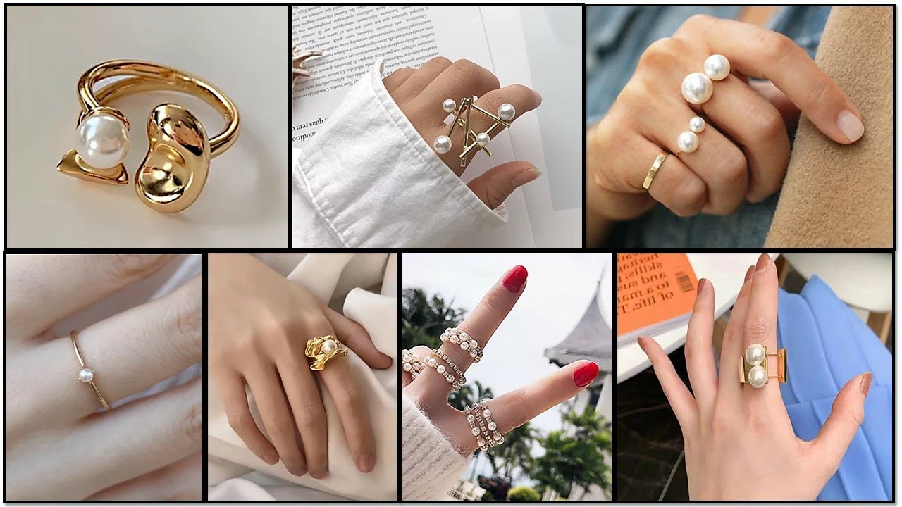Stylish Gold and pearl Finger Ring Design / Pearl Finger Ring Design