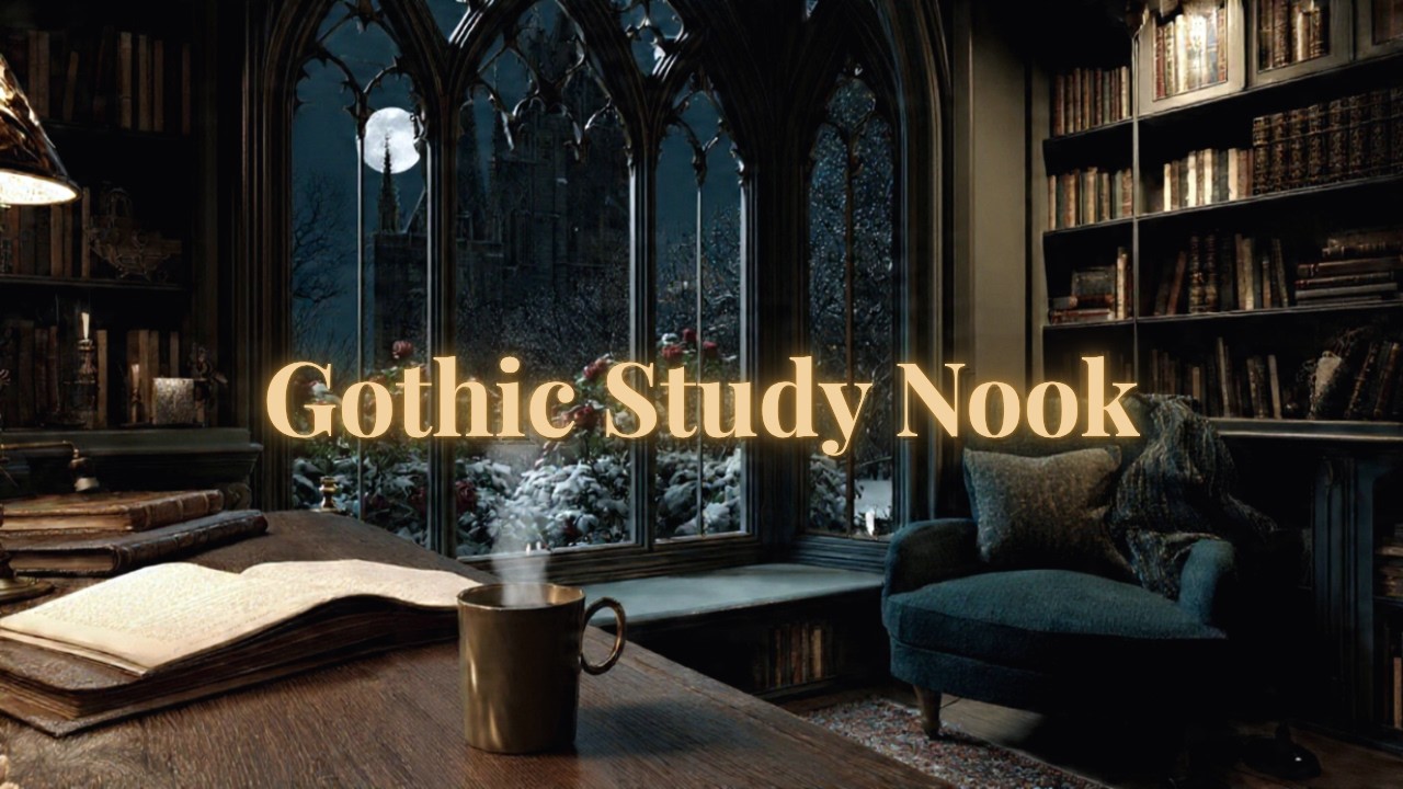 Dark Academia Focus Music ☕ Cozy Gothic Study Nook & Snowy Rose Garden (Haunted Manor Vol. 2)