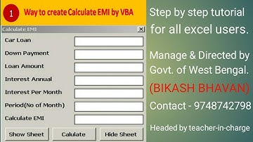 Way to create EMI Calculator by the help of Vba Part 1