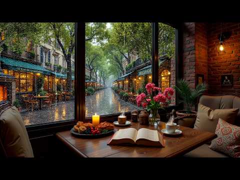 24/7 Peaceful Rainy Coffee Ambience ☕ Smooth Jazz Piano for Work, Study and Gentle Focus