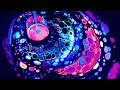 Neon Galaxy acrylic pouring - black light with neon color abstract art