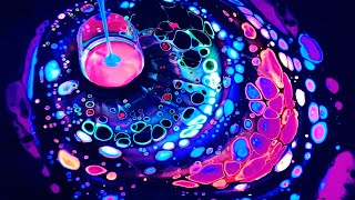 Neon Galaxy acrylic pouring  black light with neon color abstract art