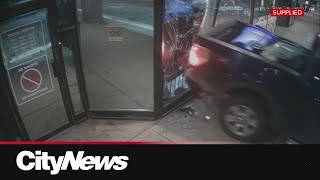 Security footage captures truck crashing into Calgary vape store during robbery
