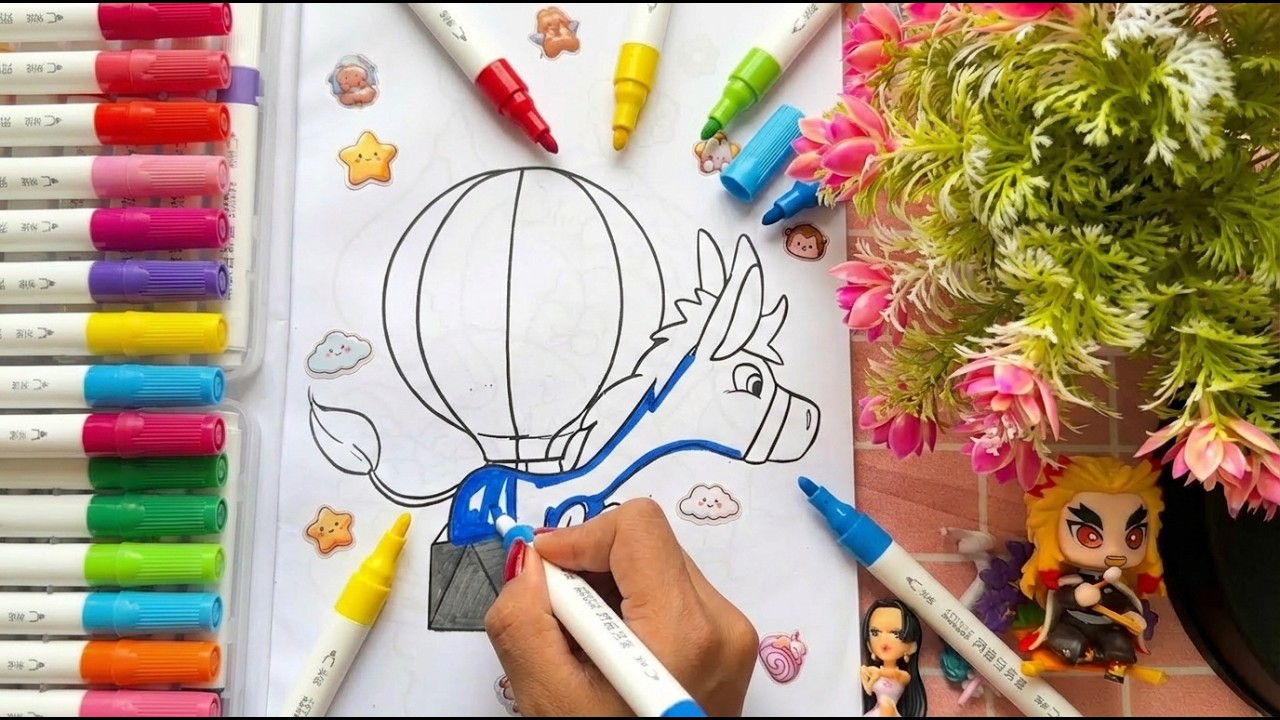 Relaxing Coloring ASMR 🎨 Cute Animal in a Hot Air Balloon | Stress Relief