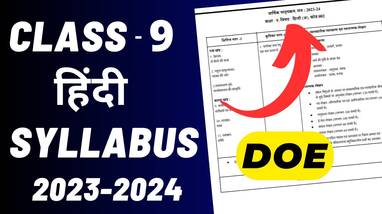 Class 9th Hindi Syllabus 20232024 हिंदी Syllabus Class 9 Doe Delhi