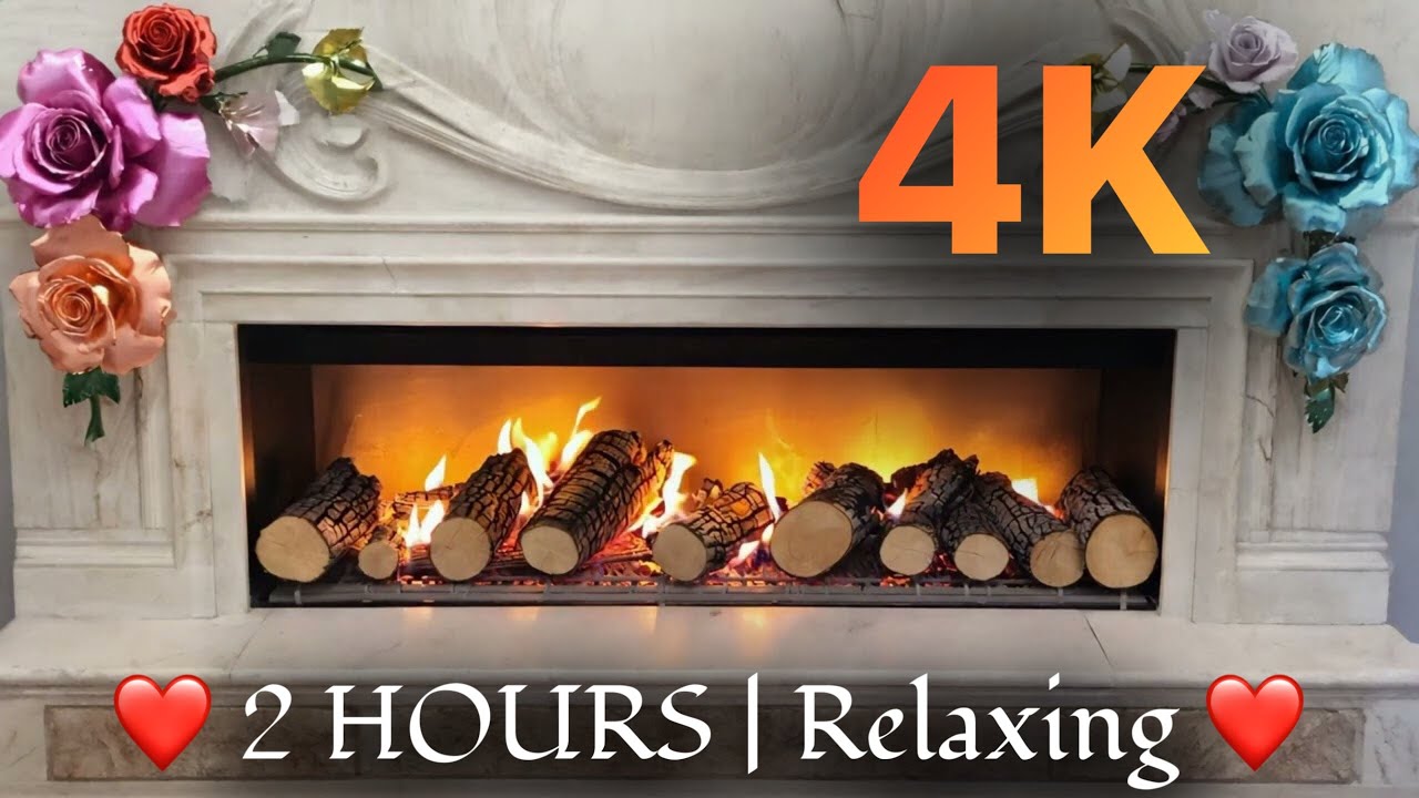 🔥 Fireplace of Roses | Marble Mantle & Metallic Petals in 4K Ambience