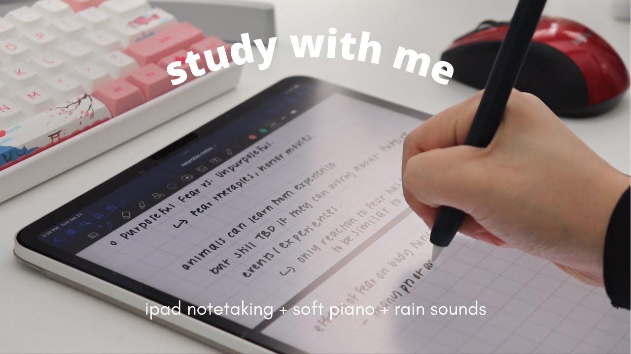 Study with me ipad note taking soft acnh piano and rain sounds