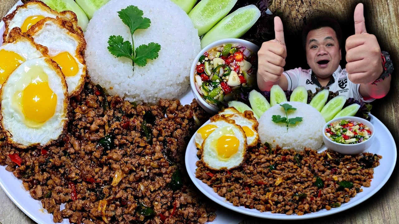 ผัดกะเพราหมูสับไข่ดาว ทีเด็ดพริกน้ำปลา #asmr