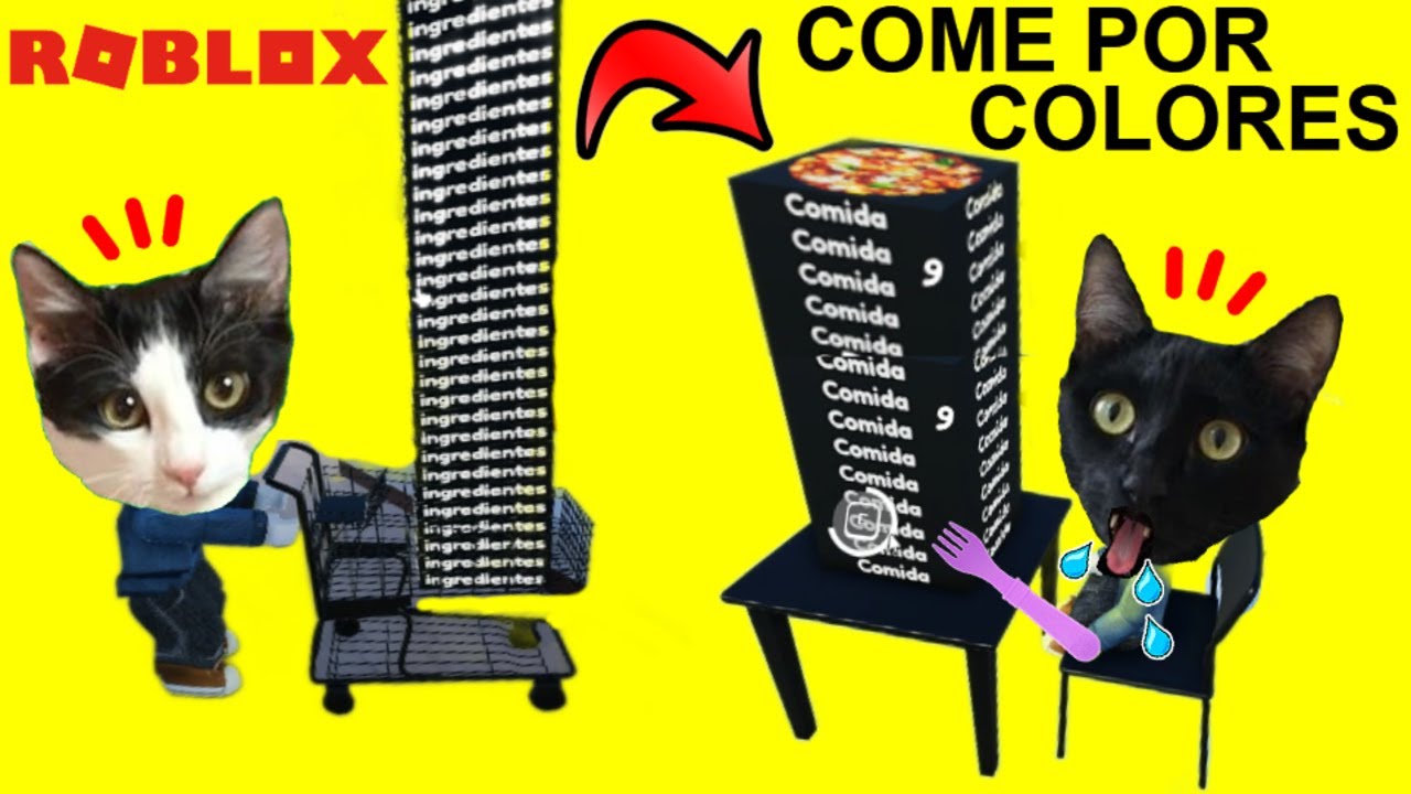Comiendo comida de un solo color en Roblox pero vs gatitos Luna y Estrella / Comida Challenge