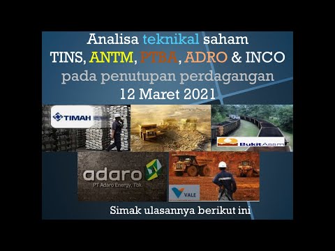 Analisa teknikal saham TINS, ANTM, PTBA, ADRO & INCO pada penutupan perdagangan 12 Maret 2021.