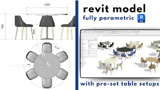Multi-use Revit Round Table and Chairs Fully Parametric Family