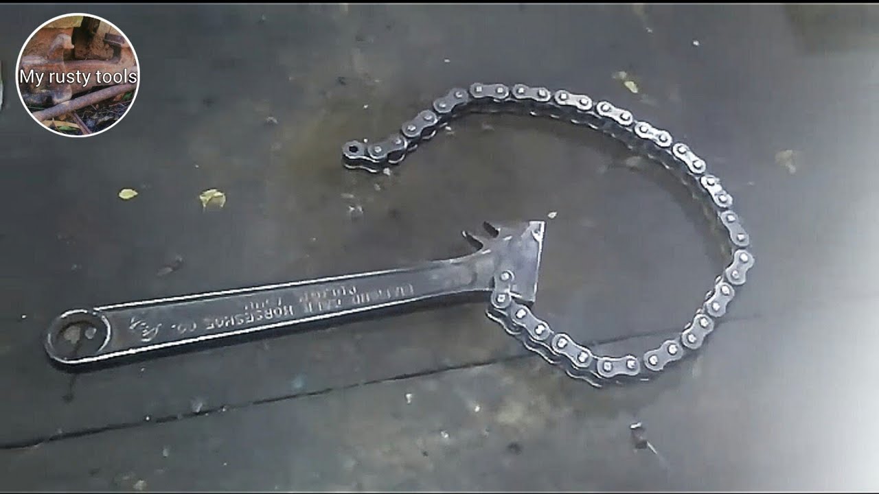 Chave ajustavel antiga enferrujada feita com corrente, chain wrench restoration, चेन रिंच कैसे बनाएं