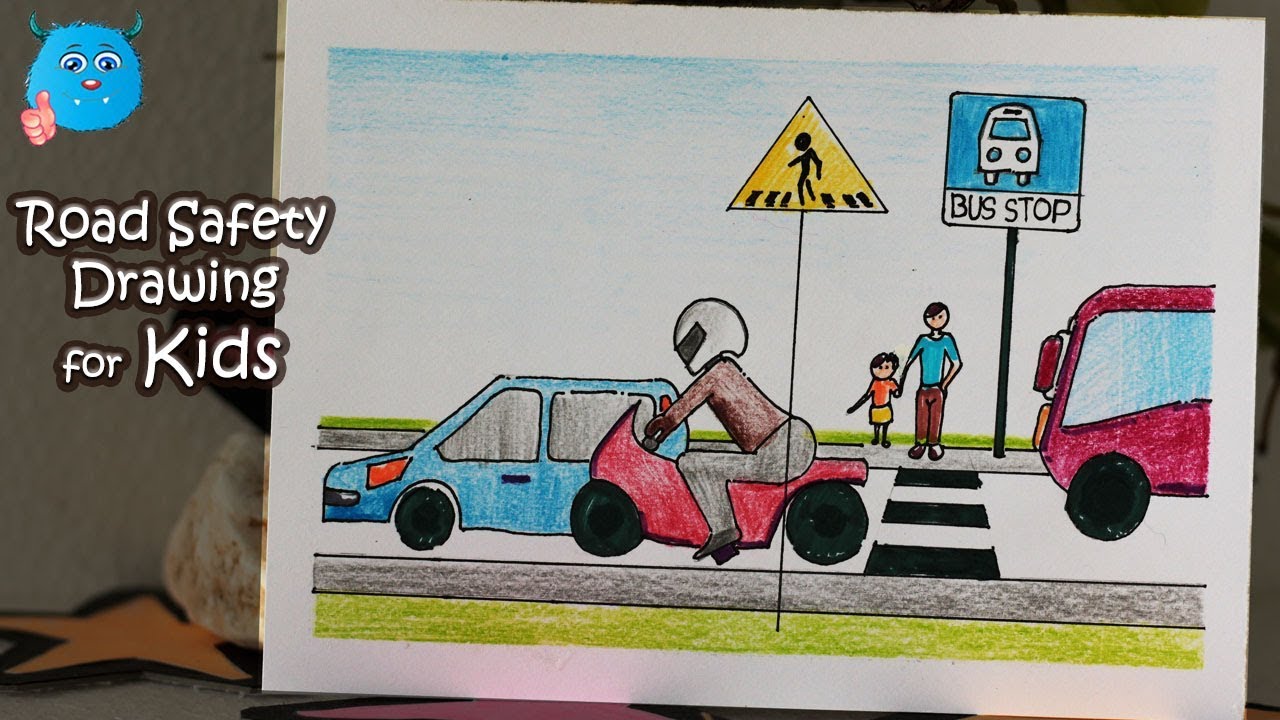 How to Draw Road Safety Poster Easy Idea for Kids - YouTube