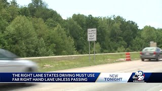 The right lane states driving must use far right hand lane unless passing