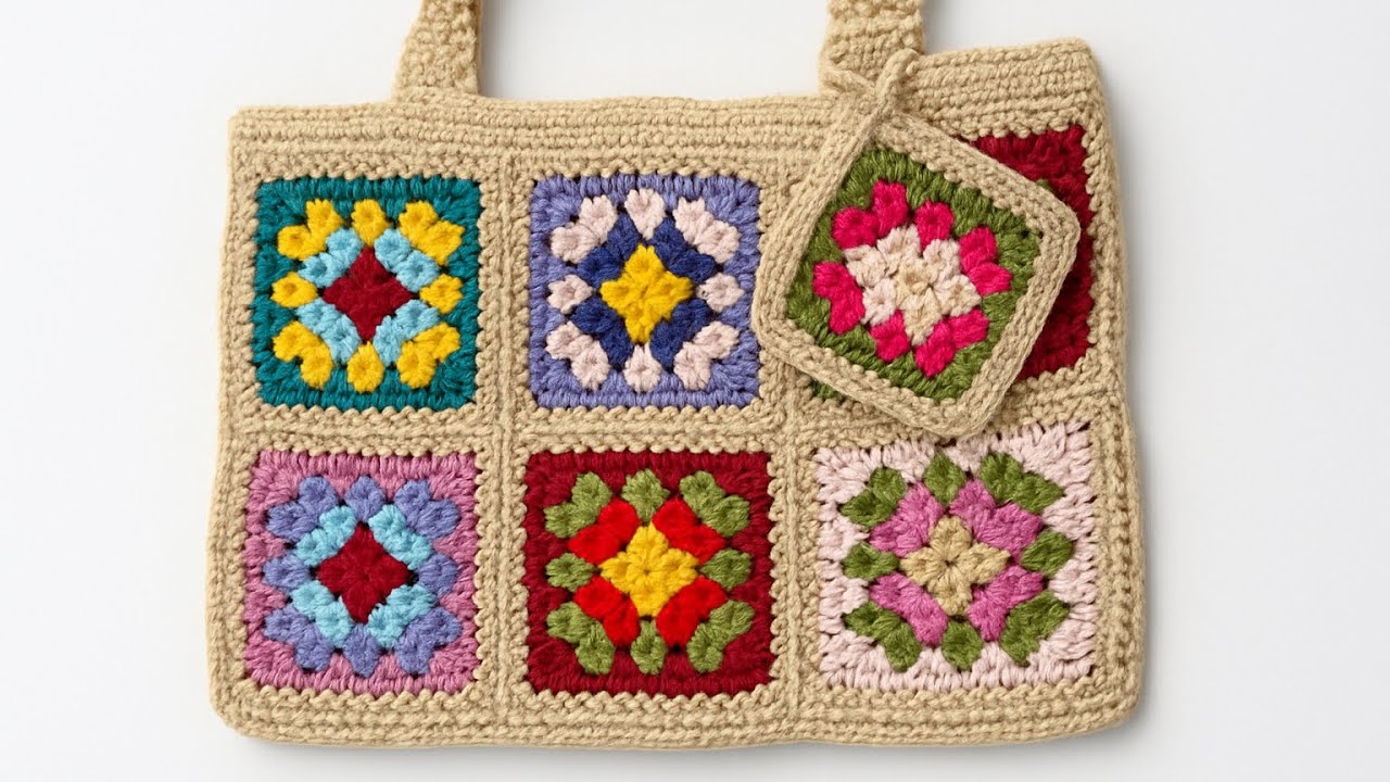 آموزش کیف دستی شیک با موتیف مادربزرگ | تت‌بگ قلاب‌بافی👜