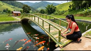 【建築DIY】竹の橋を架け直して池の上の小屋へ向かう | Rebuilding a Bamboo Bridge to My Cabin on the Fish Pond – Off-Grid Farm