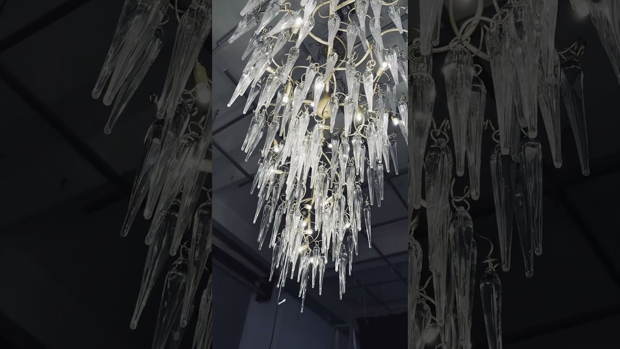 Bespoke large glass and brass chandelier by Tinuse Light