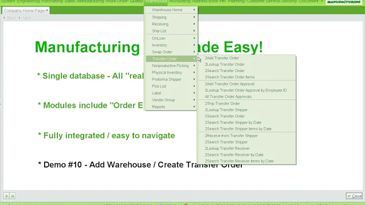 Demo #10: Manufacturing ERP  Add Warehouse / Creat...