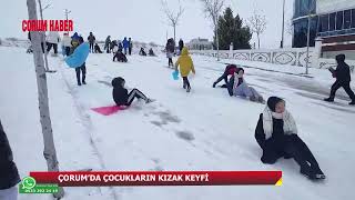 Çorum'da çocukların kızak keyfi