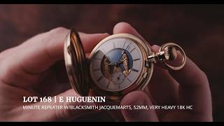 Lot 168 | E Huguenin, minute repeater w/blacksmith jacquemarts, 52mm, very heavy 18K HC