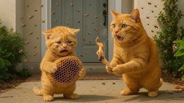 Kitten Catches Bee Nest To Make Mama Cat Happy, But Makes Her Worried Because Gets Stung By Bees