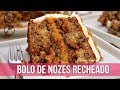 BOLO DE NOZES RECHEADO FÁCIL SEM GLÚTEN E SEM LACTOSE