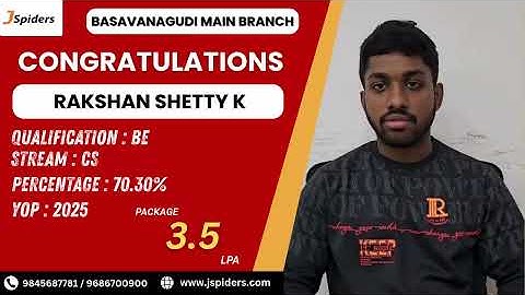 Congratulations RAKSHAN SHETTY, on getting placed from JSPIDERS Basavanagudi!