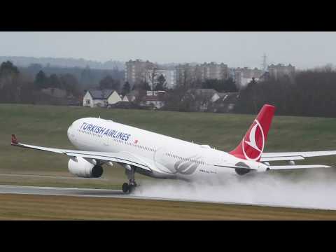Turkish Airlines Airbus A330-300 BIG SPRAY Departure Birmingham Airport BHX