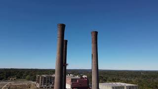 Aerial view of Smokestacks at the old Schoolfield Mill site, Danville, VA