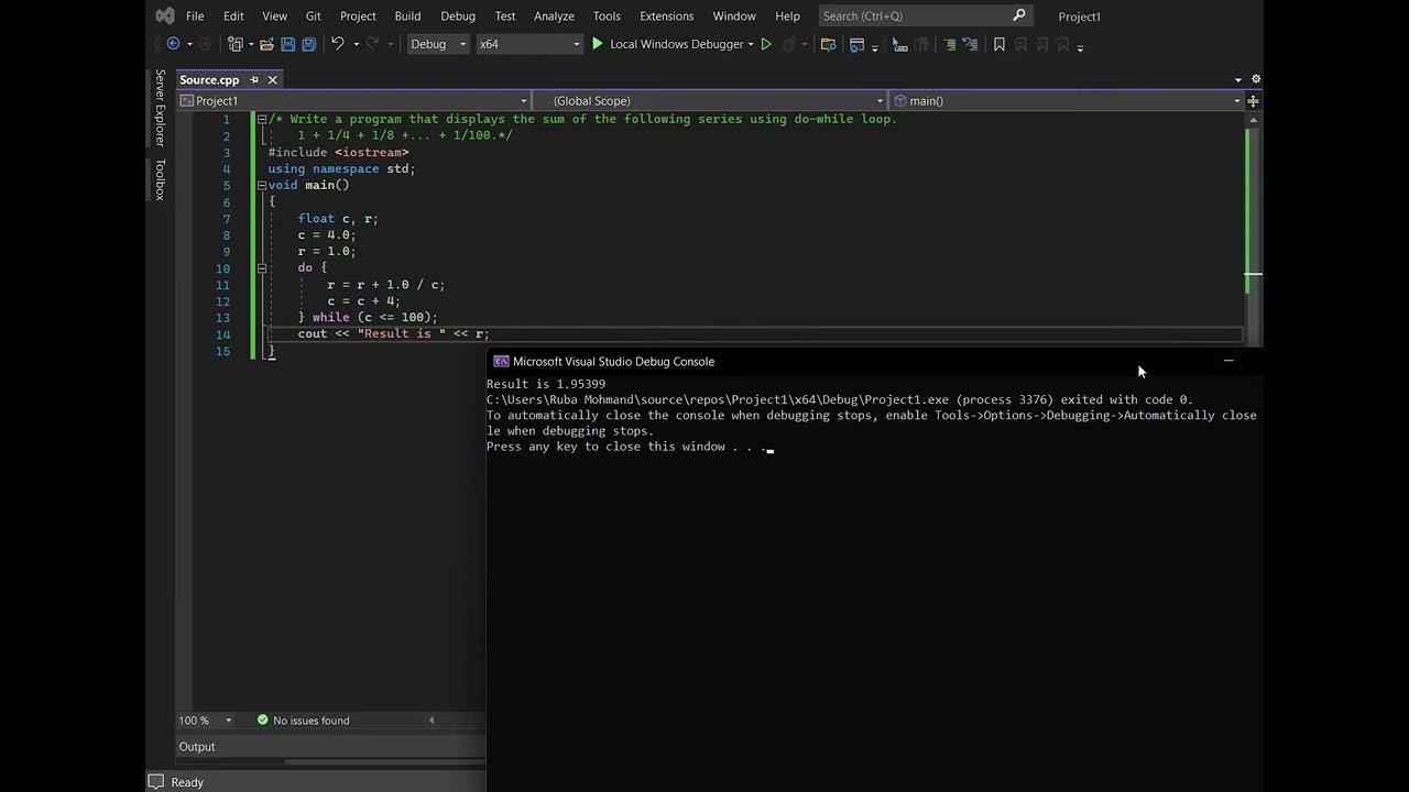 C ++ Program That Displays The Sum Of The 1+1/4+1/8+... +1/100 Series ...