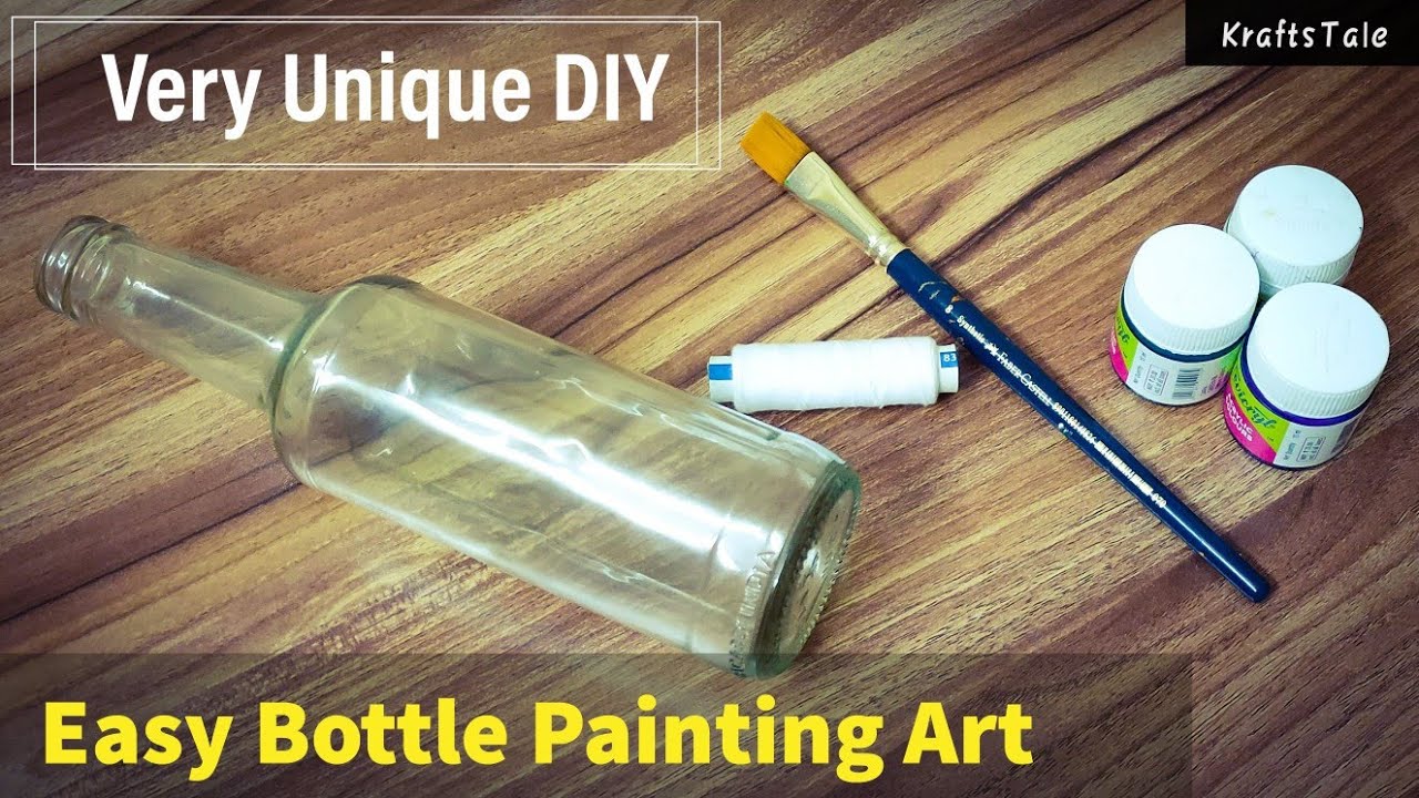 Easy And Quick Bottle Painting Idea, Acrylic Painting On Glass Bottle, Bottle Craft