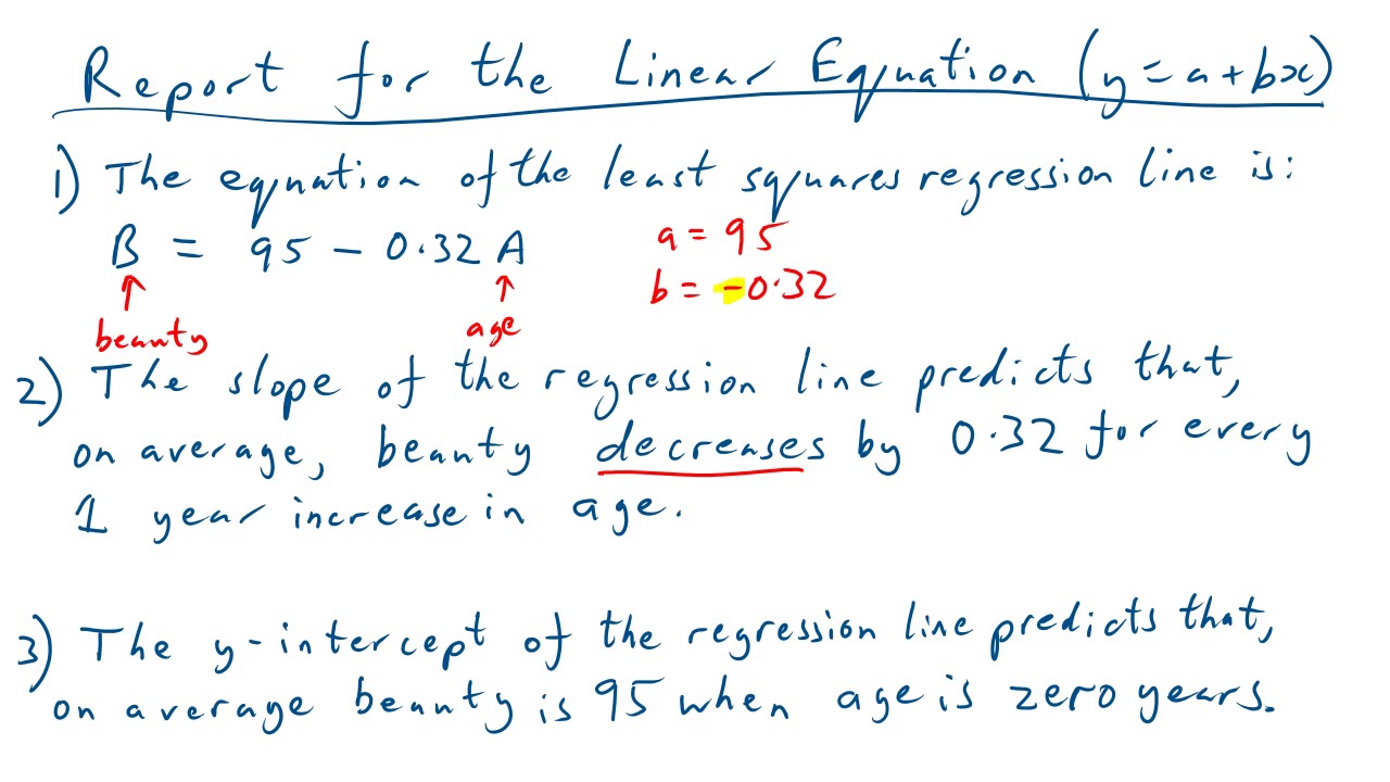 Linear Equation (y=a+bx) of a Least Squares Regression Line