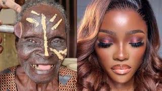 MUST WATCH 😱 VIRAL 👆🏻Bridal Gele \& Makeup Transformation | Makeup Tutorial ✂️💉🔥😳