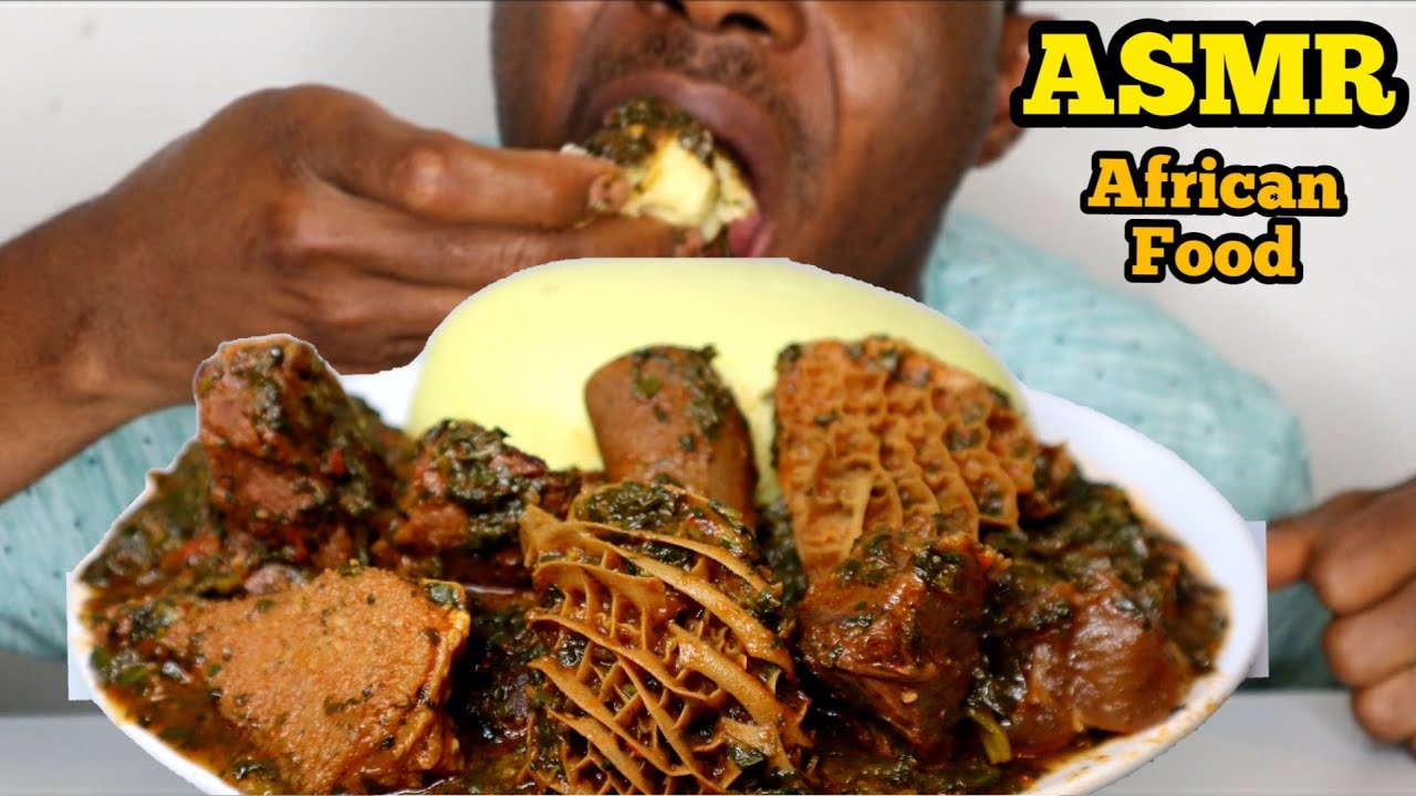 BIG BITES | FUFU AND EFO RIRO OR VEGETABLE SOUP WITH ASSORTED MEAT | AFRICAN FOOD | THE ADIM FAMILY