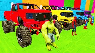 LEARN COLOR Monster Truck McQueen RACE w/ Superheroes Cartoon Nursery Rhymes for Children