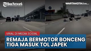 Viral di Media Sosial, Remaja Bermotor Bonceng Tiga Masuk Tol Japek Nyaris Terlindas Mobil Yang Meli