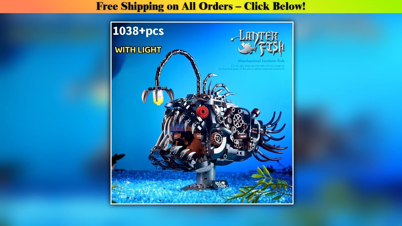 Creative Mechanical Lantern Fish Sea Biology Life Set Light Building Blocks Bricks Animal World