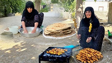 Village life inIran: cooking chicken kebab and baking Saji bread | village cooking | ILAM 