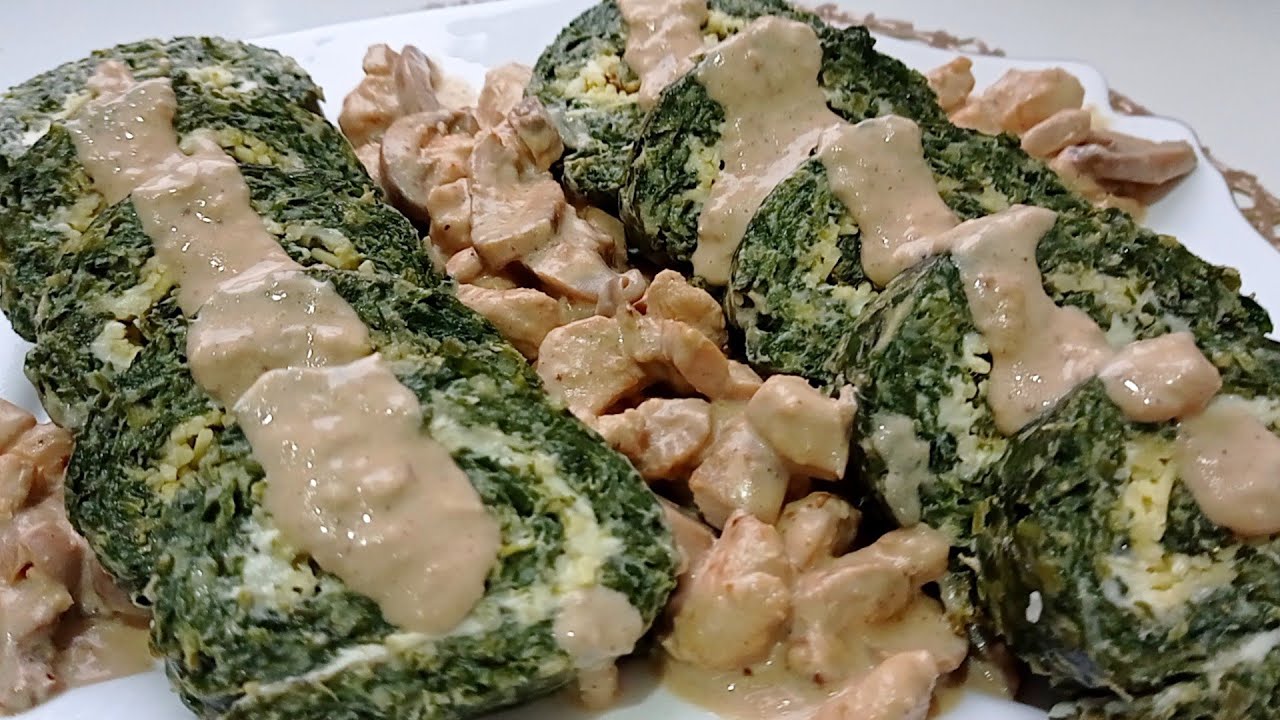 رولي السلق/السبانخ/بالجبن وصلصلة بيضاء يجي بزاف بنين تحضروه بطريقة سهلة والذوق رائع جدا