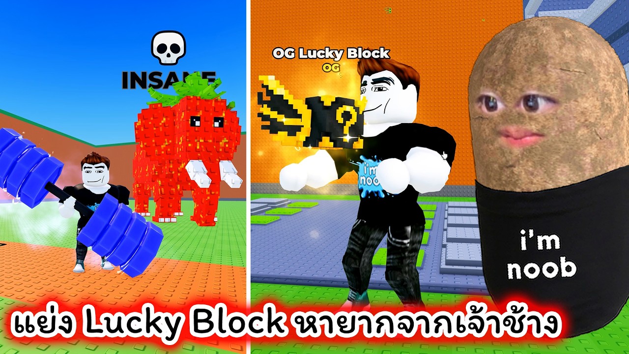 ฝึกกล้ามเพิ่มความแกร่งแย่ง Lucky Block หายากจากเจ้าช้างสตรอว์เบอรรี่ Roblox Pull Lucky Block