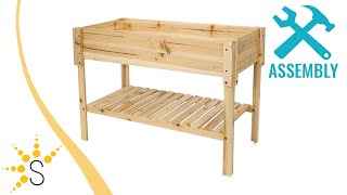 Sunnydaze Raised Wood Garden Bed Planter Box with Shelf - DSL-900