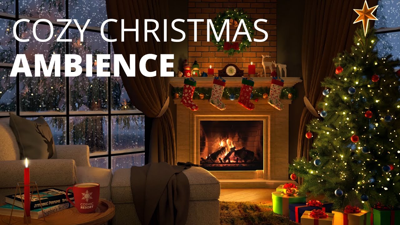 Cozy Christmas Ambience with Snow and Crackling Fireplace Sounds - YouTube
