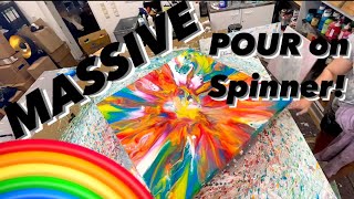 Huge canvas acrylic pour rainbow colors