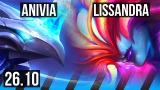 ANIVIA vs LISSANDRA (MID) | Good KDA: 21/1/4, Deathfire Touch, 39K damage | KR Master | 26.10