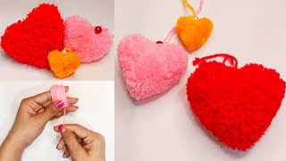 Amazing Valentine's Day Crafts How To Make Heart Shape PomPom Easy   Perfect Heart PomPom Making DIY